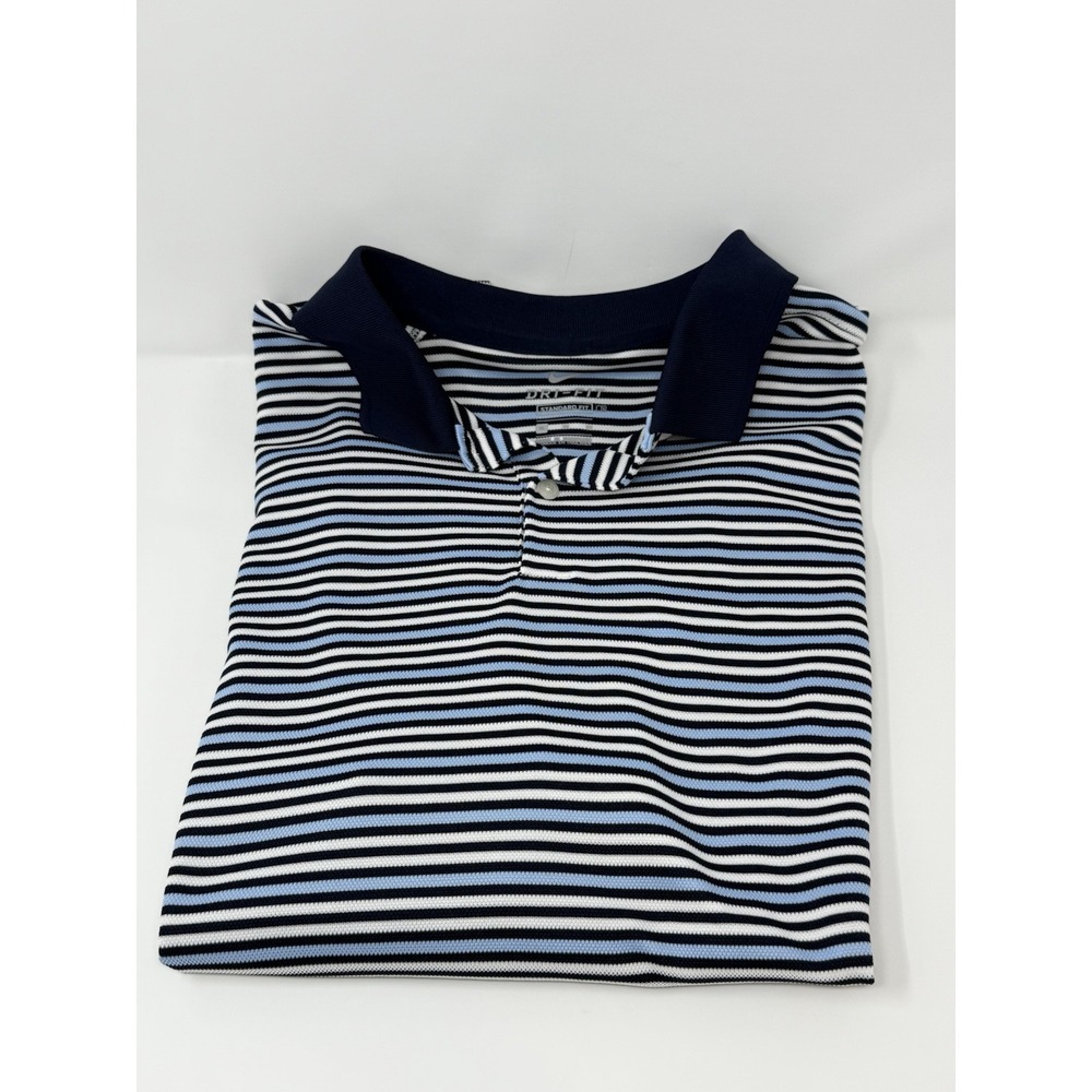 Nike Dri-Fit Polo Shirt Men's Large Short Sleeve White and Blue‎ Stripes